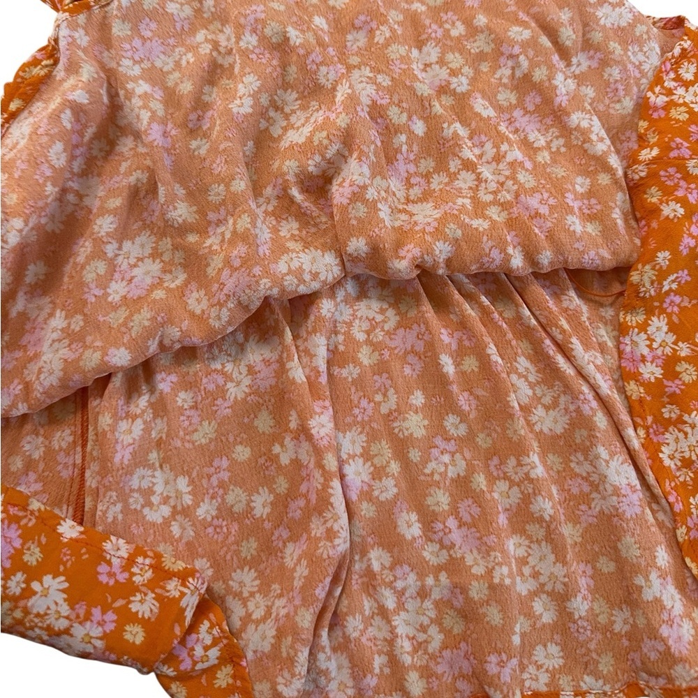 Sky To Moon Floral Cut Out Tie Back Orange Mini Dress Size L - Picture 13 of 17
